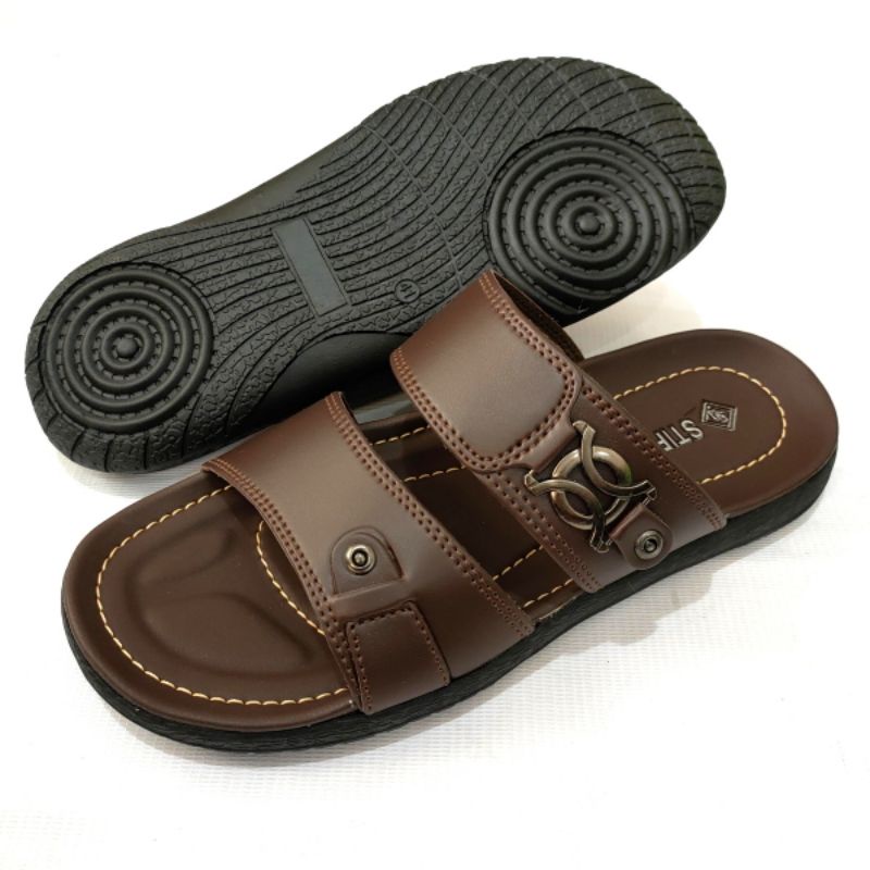 Sandal pria terbaru STIFANO KC 01, 02, 03 kulit sintetis + acesories premium