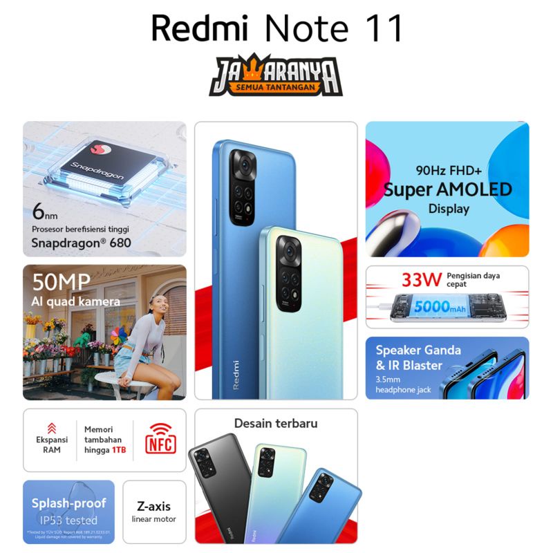 Xiaomi Redmi Note 11 6/128 NFC Garansi Resmi RAM 6GB 128GB 4/128