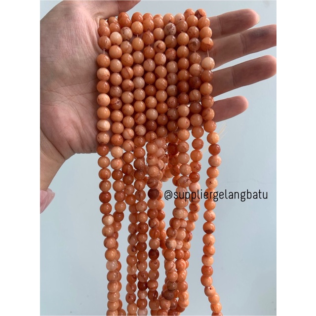 bahan batu Manigajah 8mm oren natural polish corak retak orange akik