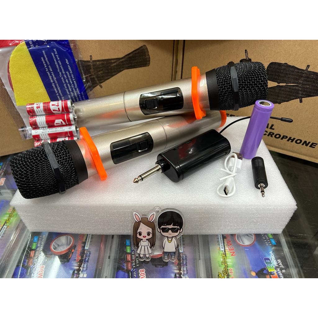 MIC WIRELESS DOUBLE FLECO M-12 / M-13 / MIC WIRELESS JINLONG JL-008 / MIC MKF-02 MIC TANPA KABEL MIKROFON BLUETOOTH