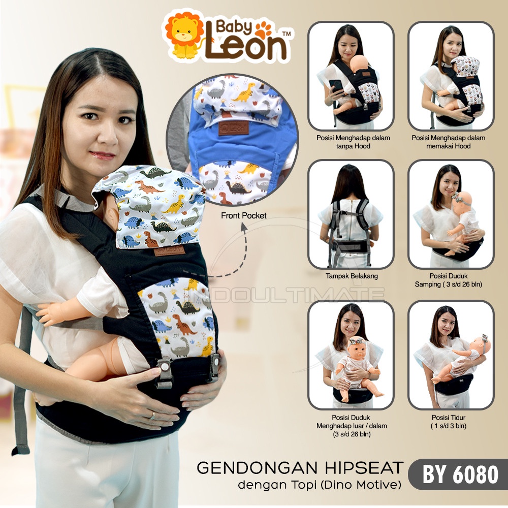 5in1 Way Gendongan Hipseat Bayi BABY LEON + Pelindung Kepala ARROW SERIES BY-6080 / BY-6088 (Tanpa Topi) Gendongan Bayi Depan Duduk Gendongan Bayi Samping Gendongan Multifungsi Gendongan Bayi Instan Anti Pegal Baby Carrier