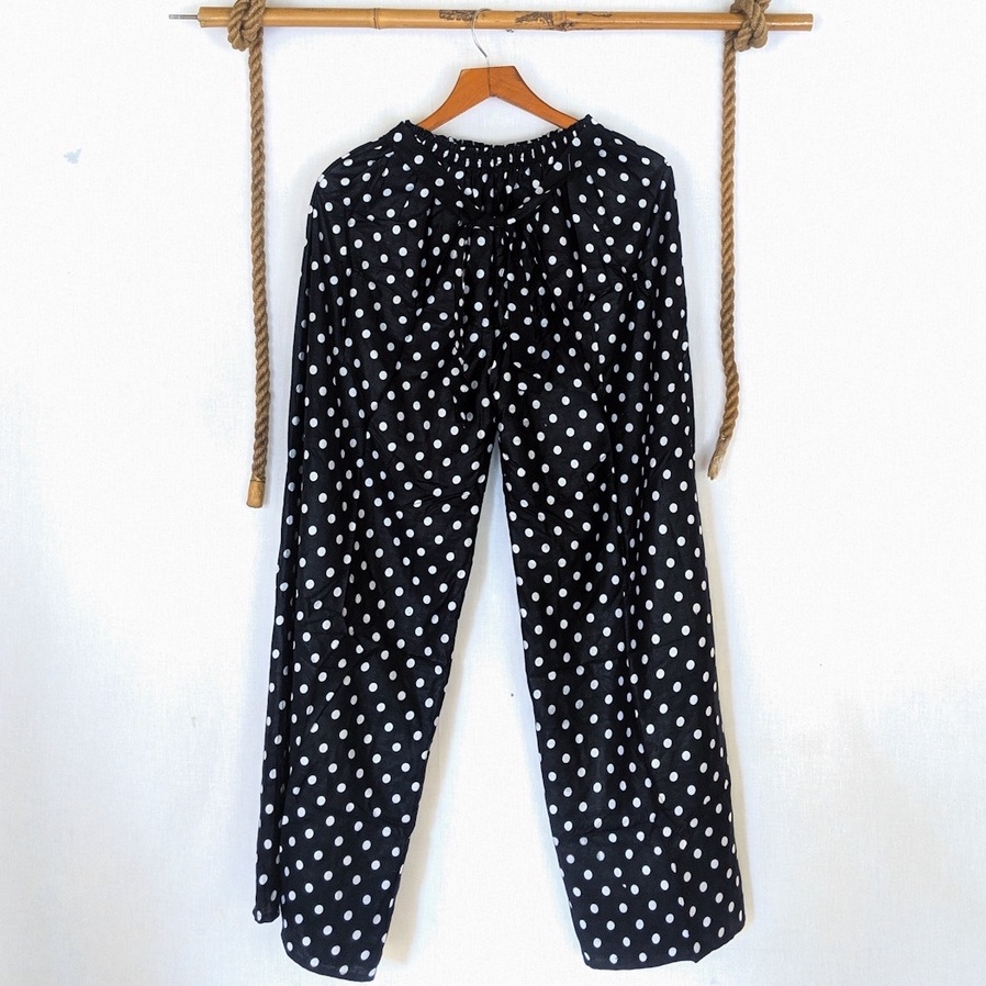 Celana Tidur Kulot Super Jumbo Bahan Rayon Big Size Wanita Premium Murah OOTD Celana Panjang Daily Cullote Tie Dye Shibori Kulot Panjang Wanita Pria XXL-Black Polka