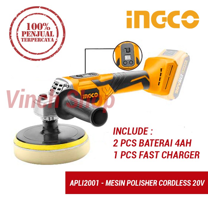 MESIN POLES POLISHER CORDLESS BATERAI WIRELESS / MESIN POLES MOBIL MOTOR INGCO APLI2001 2B 4AH