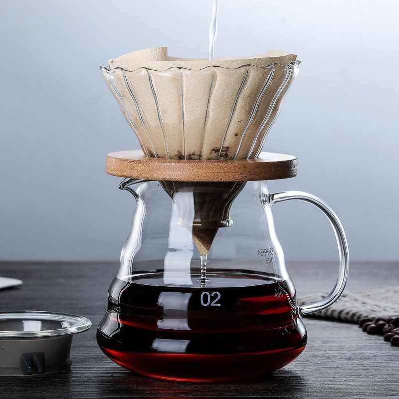 KR OneTwoCups Filter Penyaring Kopi V60 Glass Cone Wooden Bracket