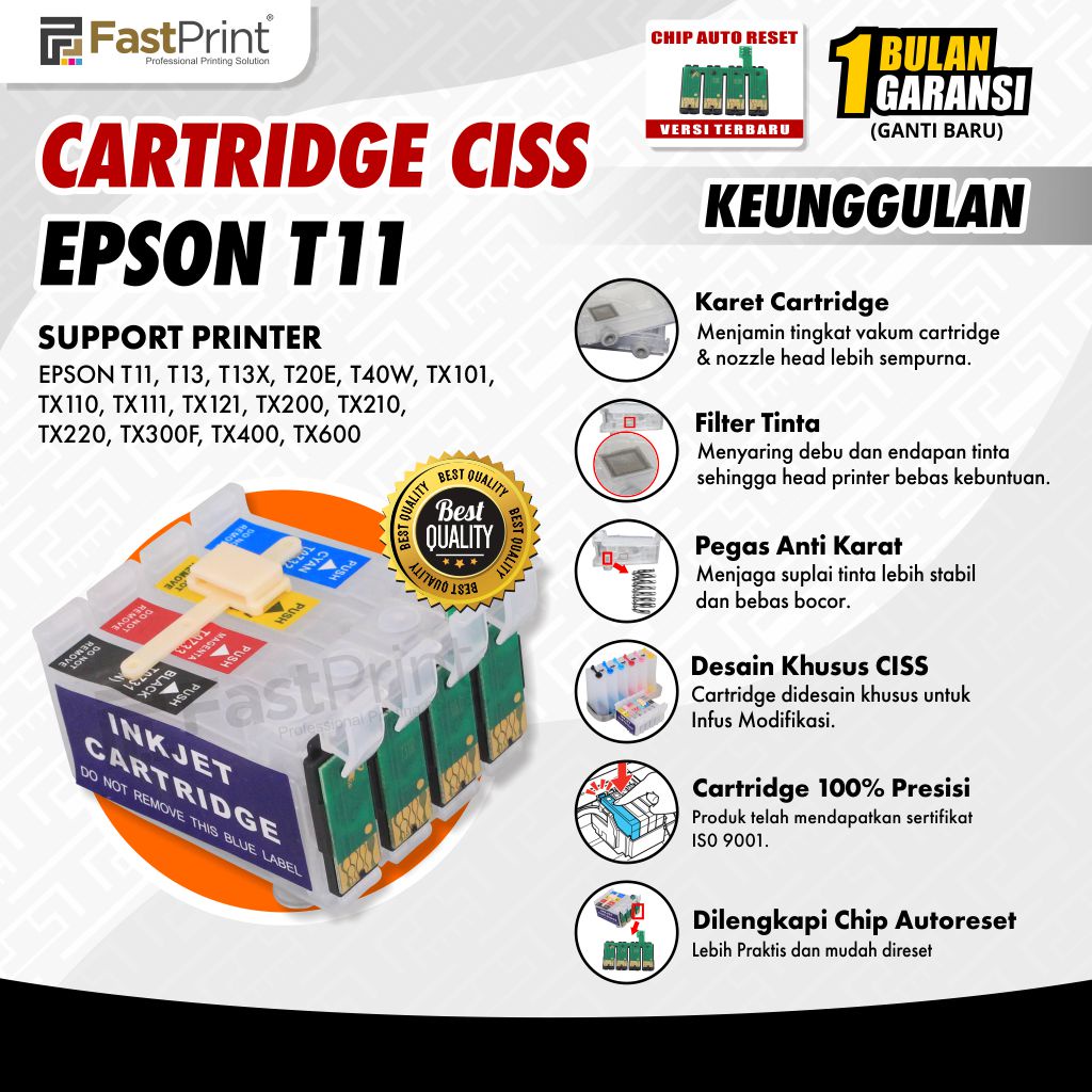 Cartridge CISS Infus Modif Epson T11 T13 T13X T20E TX101 TX110 TX111 TX121 TX210 TX200 TX220 TX300F TX400 TX600 T40W Kode 73NR
