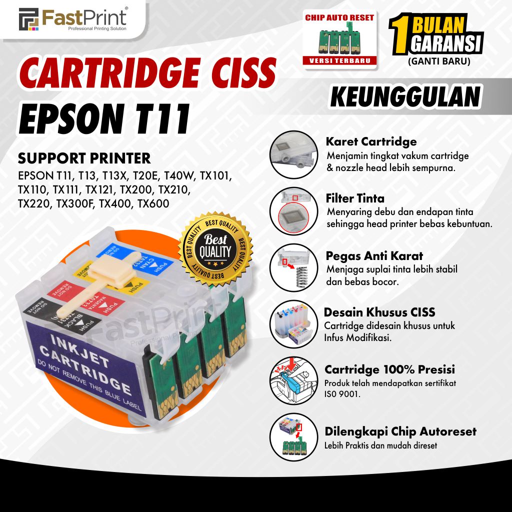 Fast Print Cartridge CISS Epson T11 T13 T13X T20E TX101 TX110 TX111 TX121  TX200 TX210 TX220 TX300F TX400 TX600 T40W 1 Set