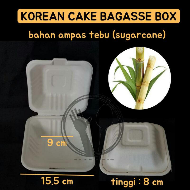 BAGASSE CLAMSHELL 6 INCH BURGER 450ML WHITE FOOD KOREAN CAKE BOX BENTO CAKE bagasse burger box korean bento cake box lunch box kotak tart mini biodegradable takeaway bagasse bento cake 6 inch bagasse box // box tart mini // 450 ml // korea bento cake