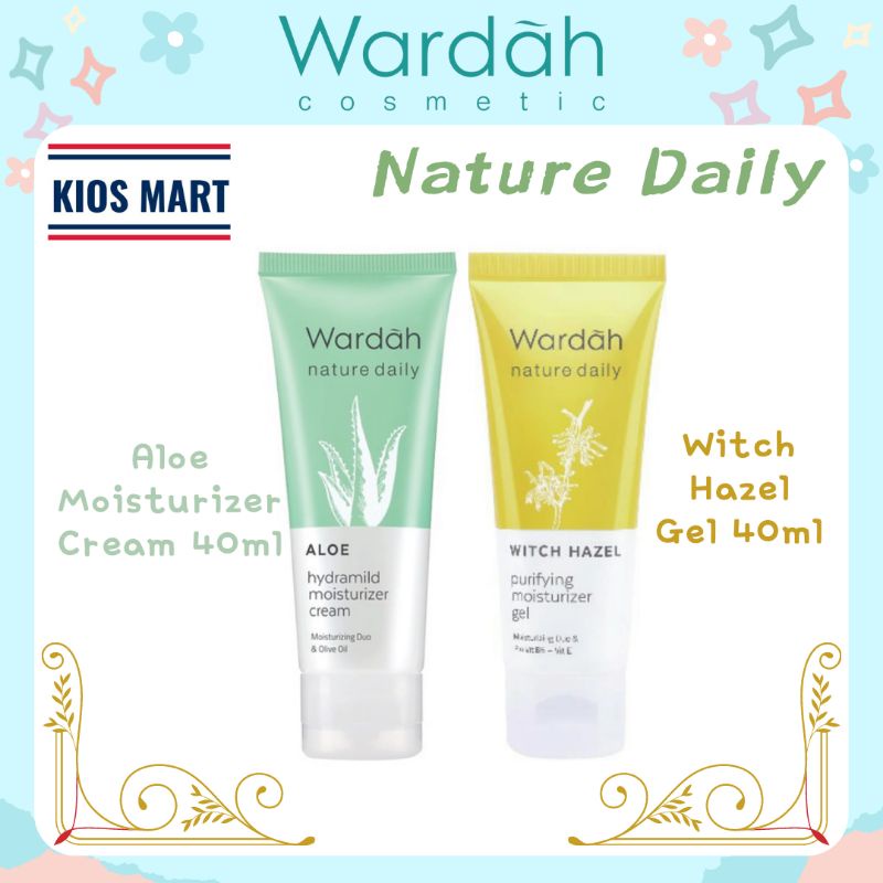 Wardah Nature Daily Aloe Hydramild Moisturizer Cream 40ml &amp; Witch Hazel Purifying Moisturizer Gel 40ml