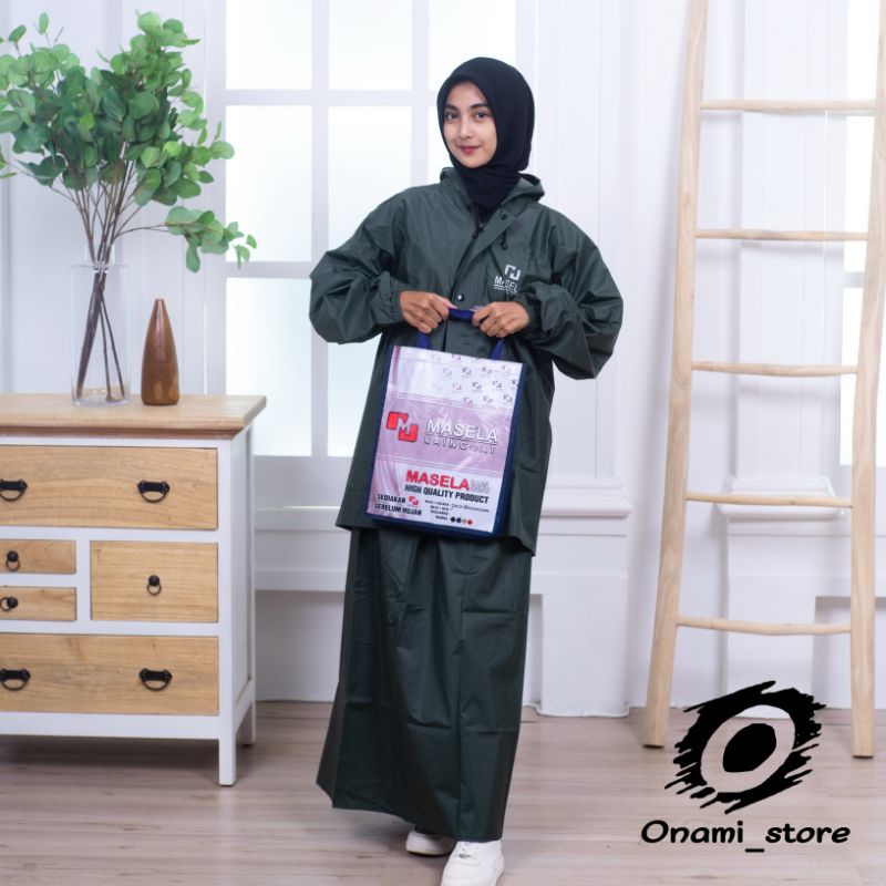 Masela Jas Hujan Wanita Rok Setelan Baju dan Rok Dewasa Bahan PVC Kuat Lentur Anti Rembes