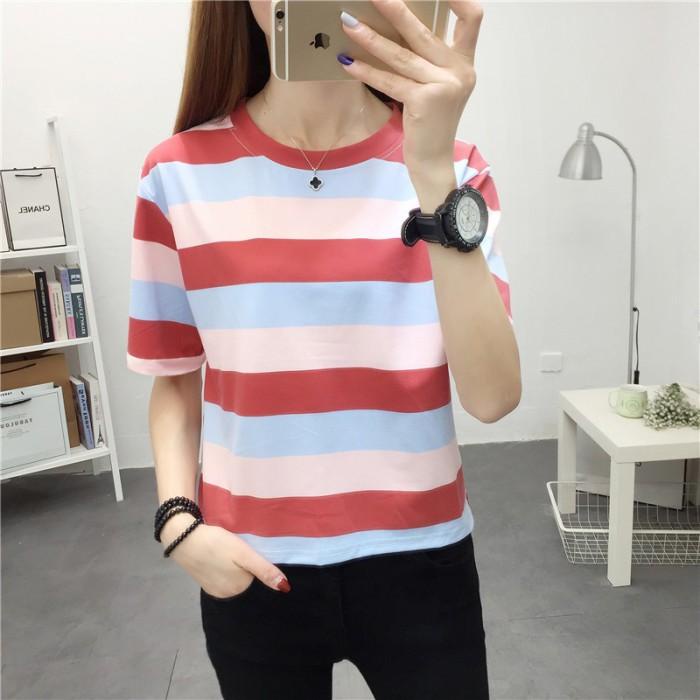 Oversize Tshirt Kaos Import Wanita Motif Belang Garis Dua Warna