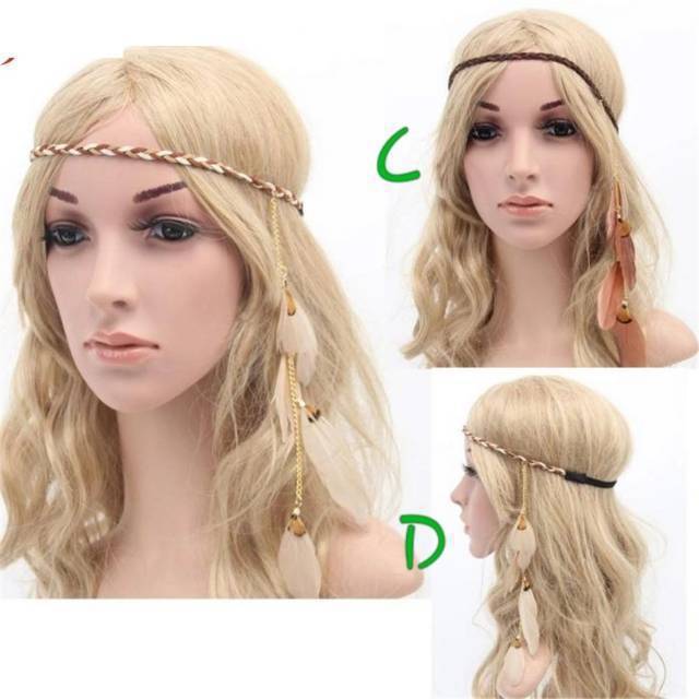 HIASAN RAMBUT BULU INDIAN HIASAN KEPALA BOHEMIAN HEADBAND IMPORT