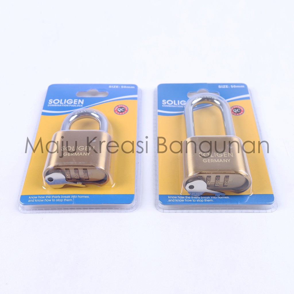 Gembok Nomor SOLIGEN 50mm 50 mm Password Panjang Pendek Combination Padlock Pagar Rumah Toko