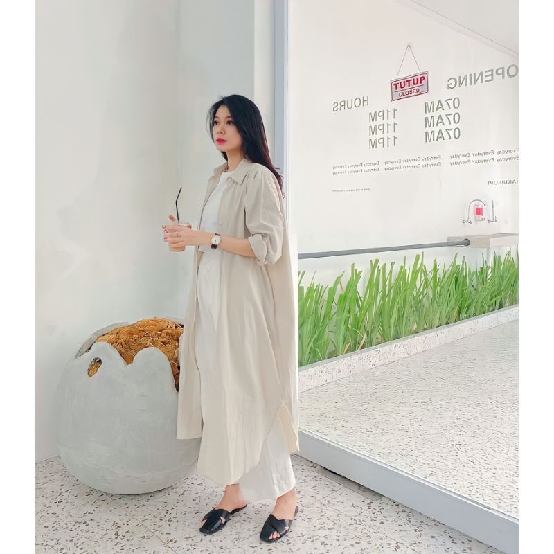 JOANA LONG TUNIK FULL KANCING / ATASAN CRINKLE AIRFLOW OVERSIZE JUMBO WANITA TERBARU