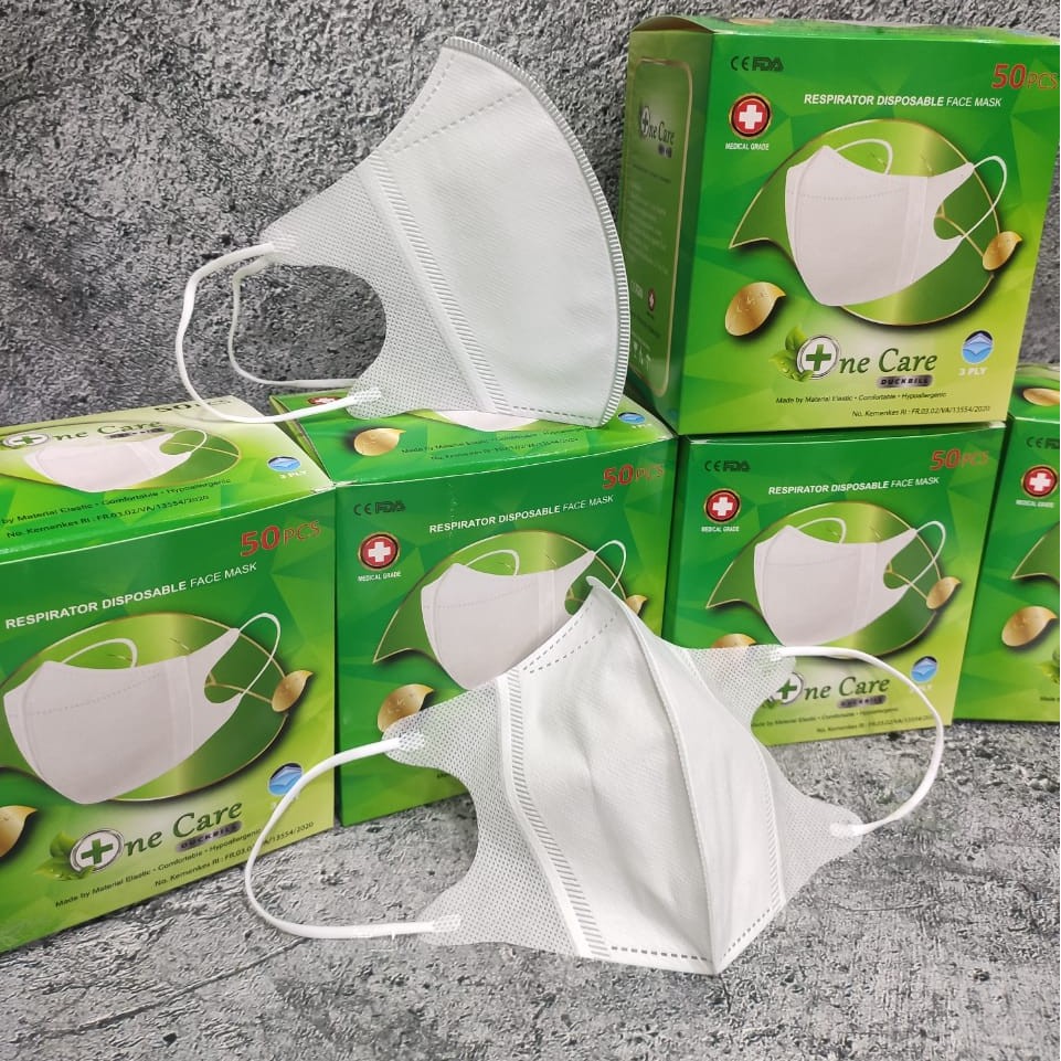 PER 1 BOX 50 PC - MASKER DUCKBILL NECARE NE CARE POLOS &amp; GARIS FACE MASK KEMENKES