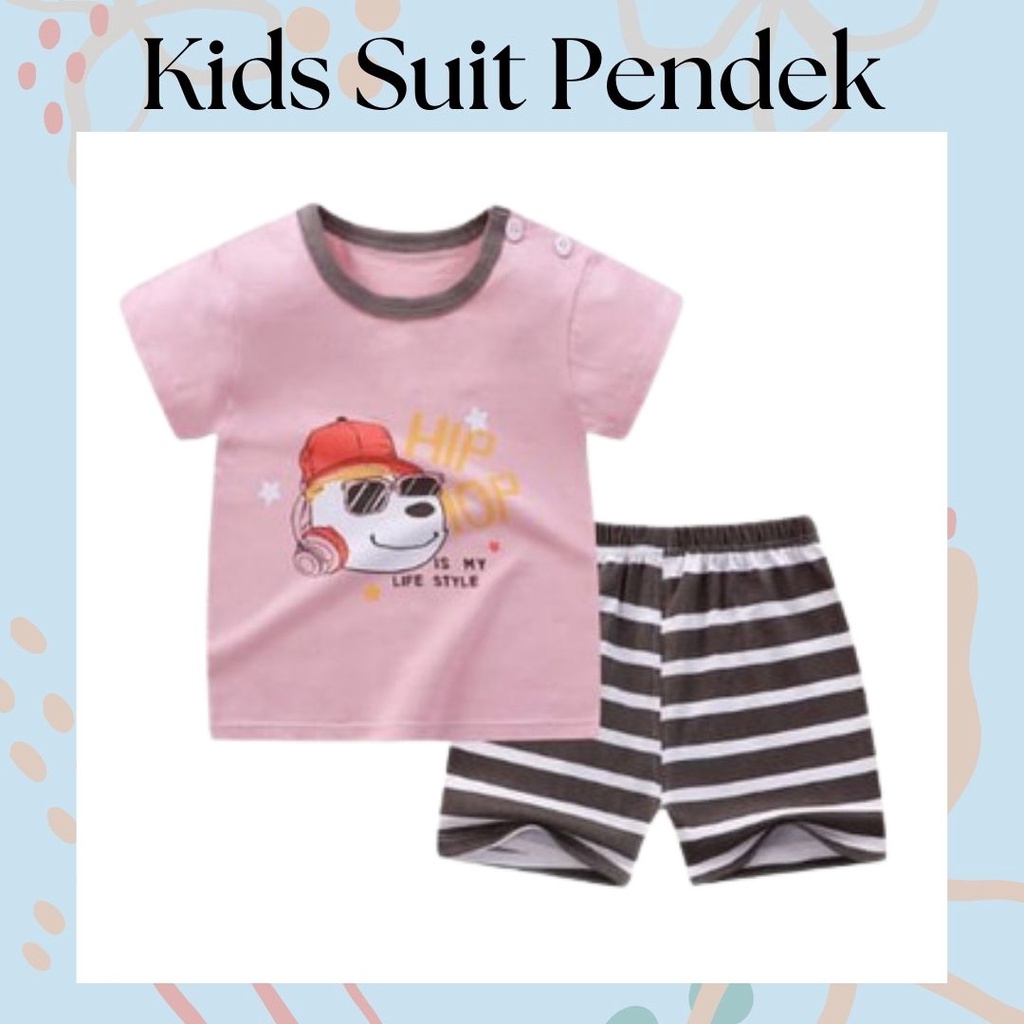 LittleAaron KIDS SUIT PENDEK Setelan Anak Bahan Kaos Lengan + Celana Berkualitas Import ebv cewek new4