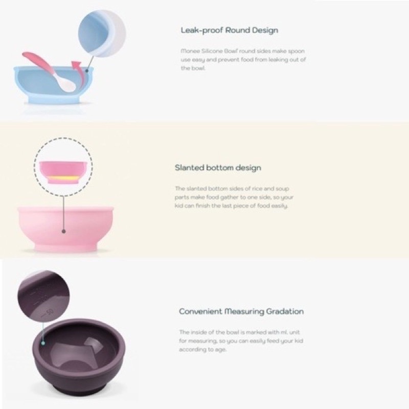 Monee Baby Silicone Bowl with Handle 150ml Mangkok Silikon Makan Bayi Mpasi Pegangan Suction Bowl Premium Bisa di Steril BPA FREE