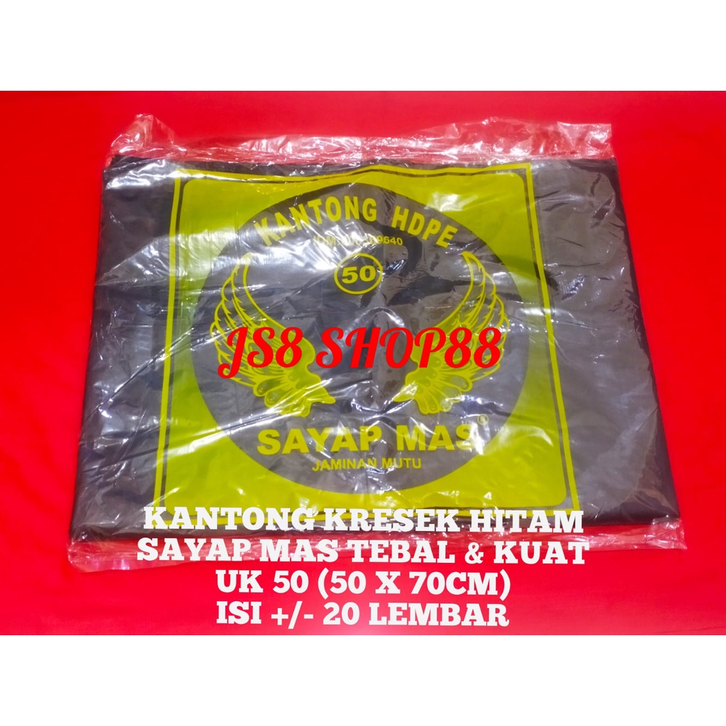 HD KANTONG PLASTIK KRESEK JUMBO HITAM KUAT TEBAL SAYAP MAS 50 (50cm x 70cm) BERAT 800 GR ISI 19 LEMB