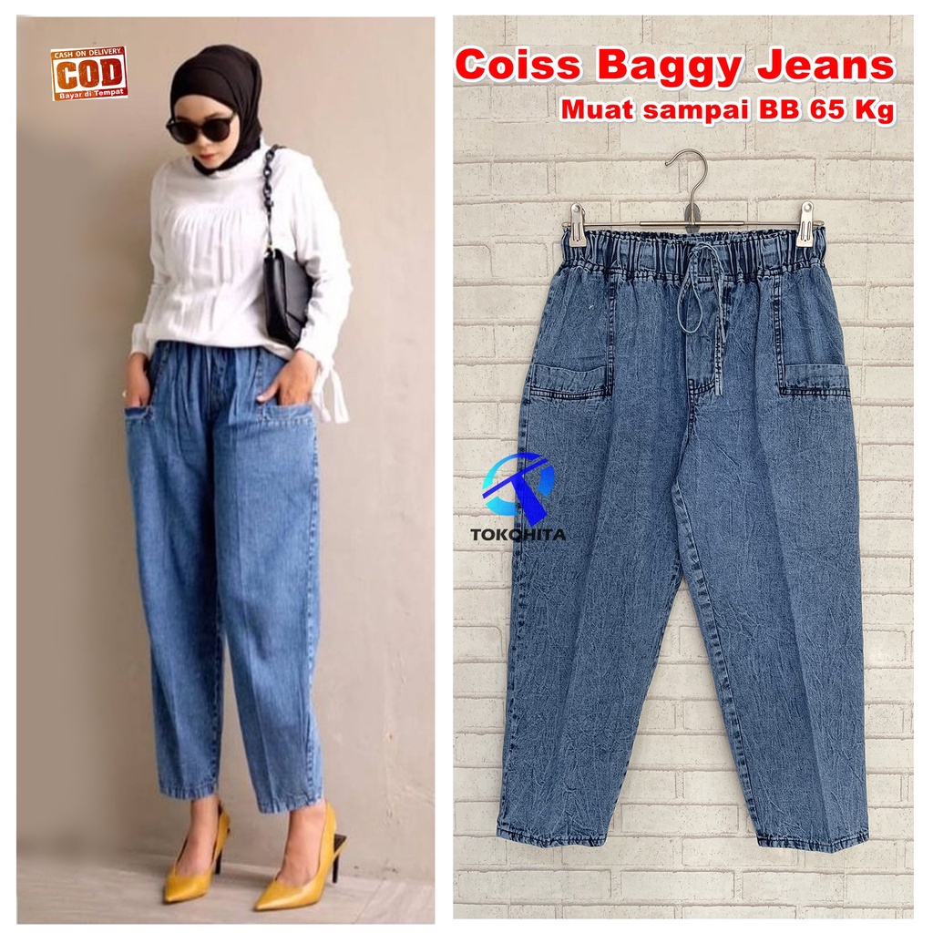 COISS Baggy Jeans / Celana Jeans Panjang Wanita Kekinian Hits Sakku Depan Zolla #7