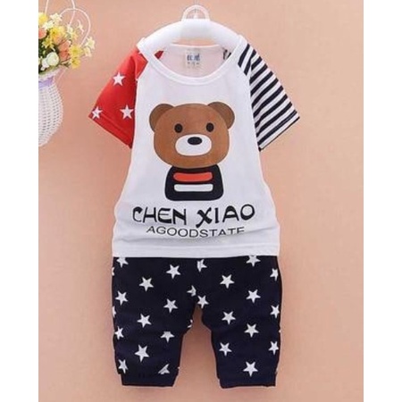 Baju Anak Laki Laki Setelan Kaos Baju Pakaian Setelan Bear Silent Bayi  1 tahun-3 tahun