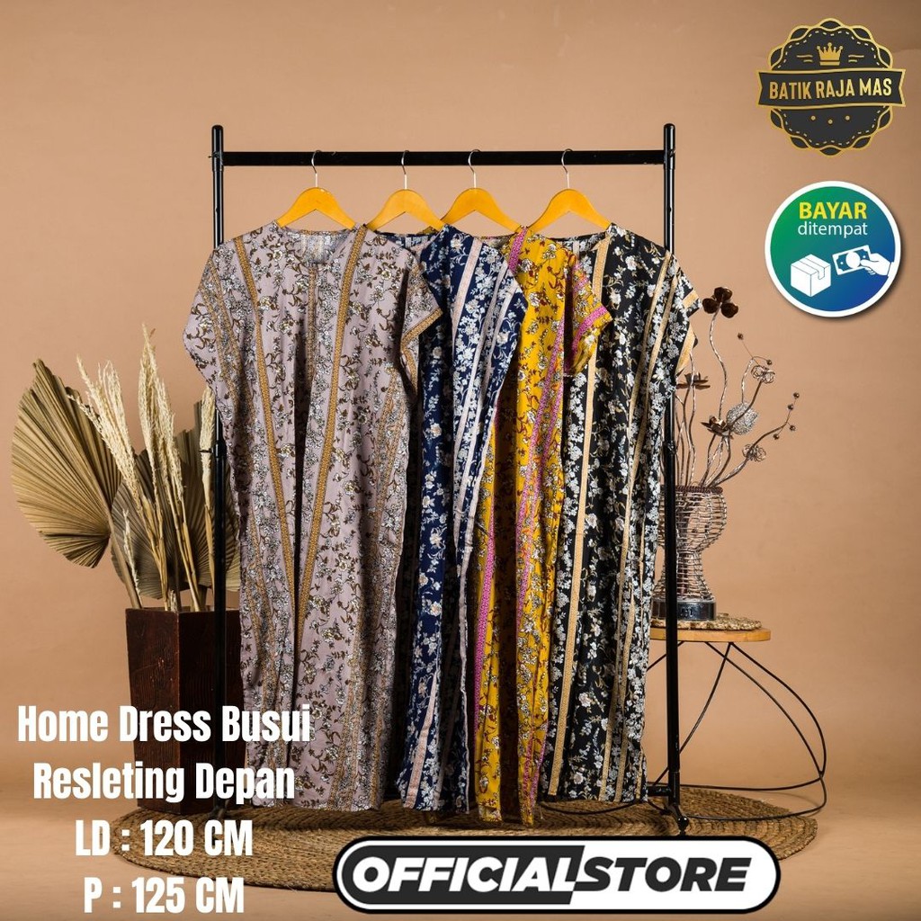 Home Dress Wanita Dewasa Lengan Pendek Busui Friendly Resleting Depan Baju Daster Rayon Viscose Prem