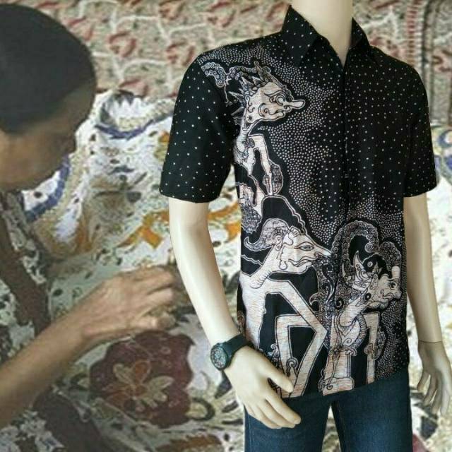 Risna Batik HRB026 kenongo kemeja hem pendek padi pekalongan M L XL MURAH KEREN bati pria wajik biru