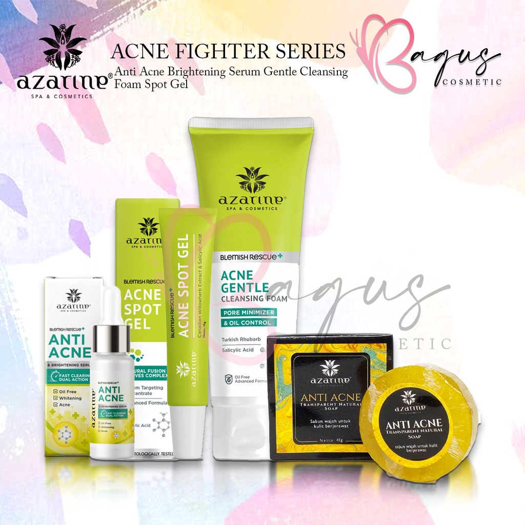 ⭐BAGUS⭐ AZARINE ACNE FIGHTER SERIES | Anti Acne Brightening Serum Gentle Cleansing Foam Spot Gel