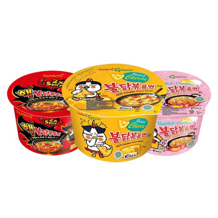 [HALAL] SamYang Green Mie Goreng Pedas / Hot Buldak Carbo Cup - Buldak Carbo Bowl 105gr Hot Chicken / Carbonara