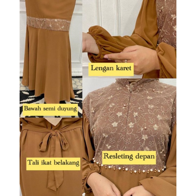 PB Prilly Busana - SLAFINA DRESS DUYUNG TILE CERUTY MALAYSIA MUTIARA - GAMIS BRUKAT - GAMIS PESTA