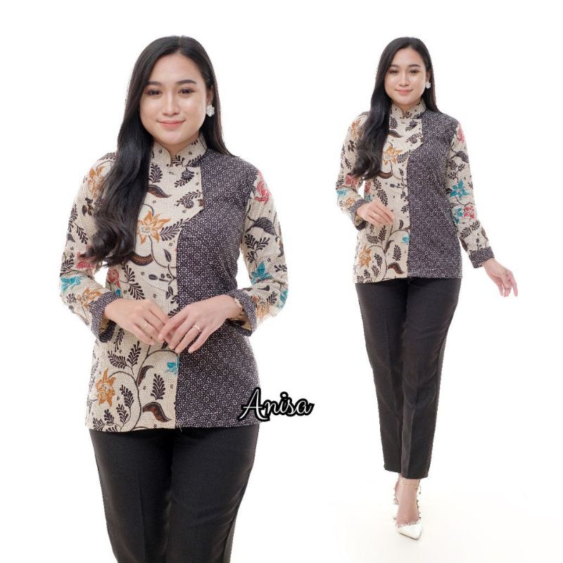 tey-17 Batik wanita ASJ SA HRB026 Kenongo Kemeja Tosca Pendek-sopal melati an