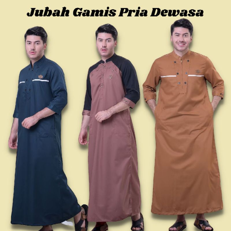 Gamis Pria Dewasa Putih Polos Laki Laki Dewasa Muslim  Jubah Gamis Pria Lengan 3/4 Premium Katun Toy