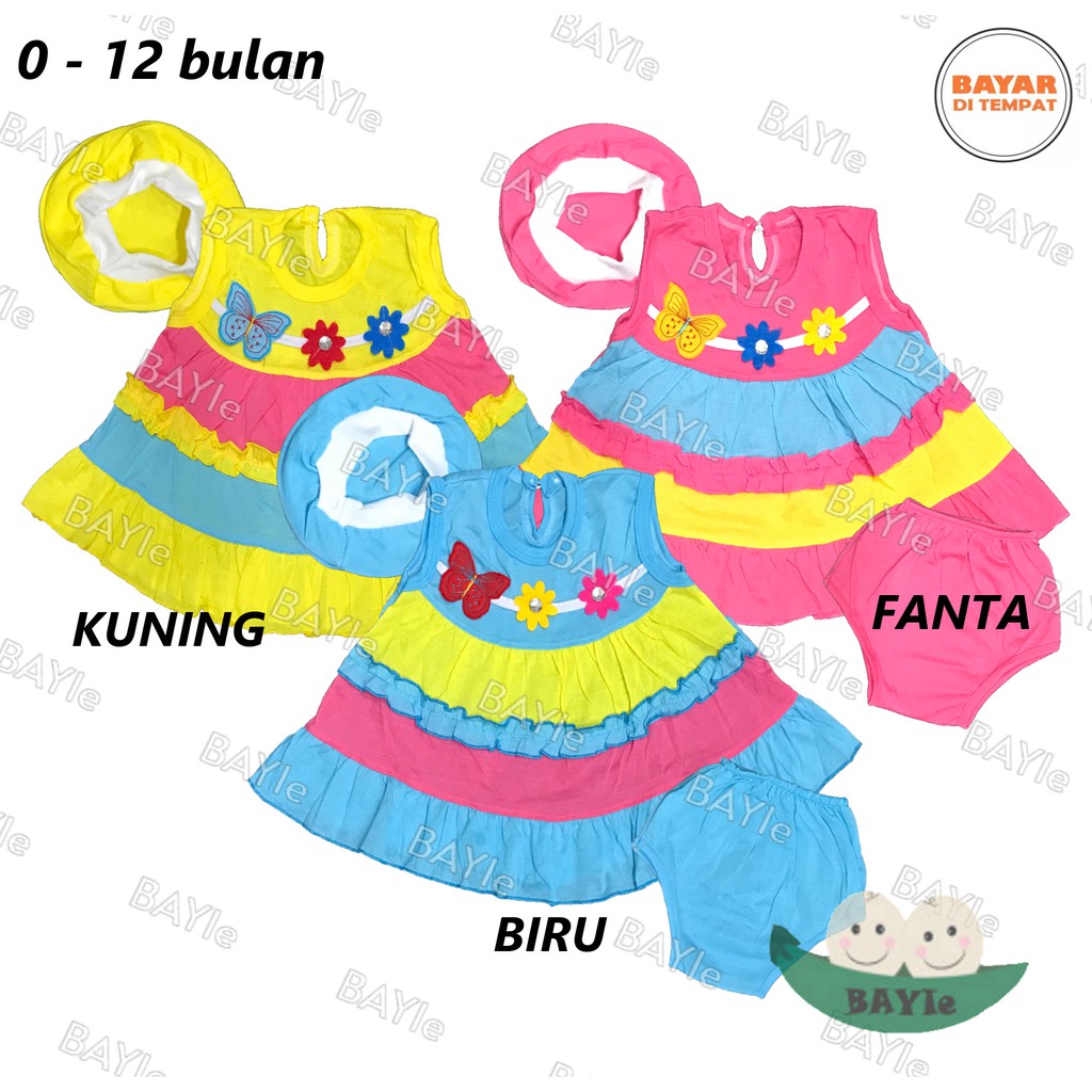 BAYIe - Setelan Baju bayi/Anak Perempuan+TOPI motif KUPU usia 0-12 bulan NITA/ Pakaian anak Cewek