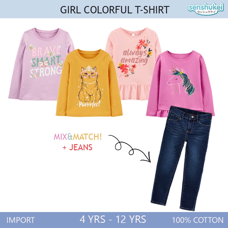 [Brandedbaby] KAOS ANAK PEREMPUAN IMPORT PREMIUM COTTON/ TSHIRT ANAK NANGGUNG / KAOS LENGAN PENDEK PANJANG