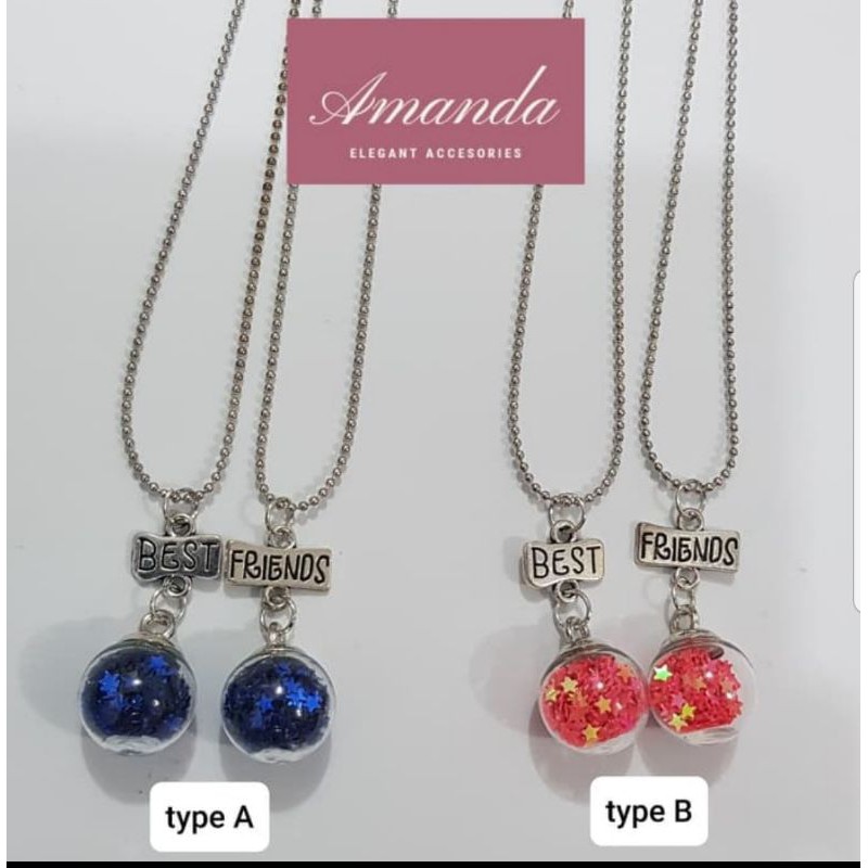 Kalung sahabat best friend bandul bola kaca 1 set isi 2 kalung