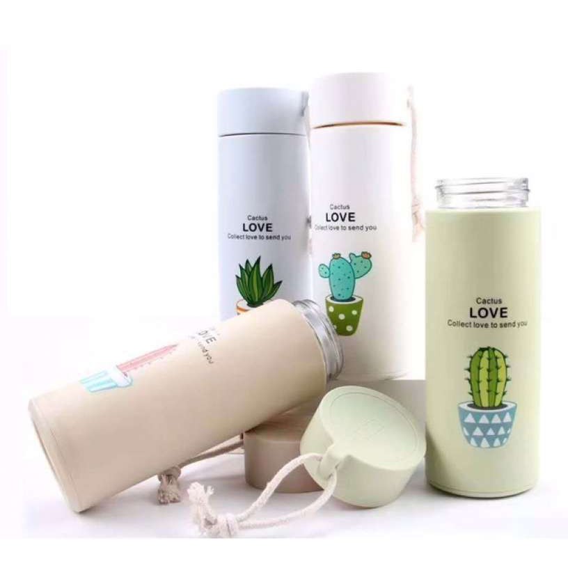 Termurah BOTOL MINUM KACA CACTUS LOVE 450 ML