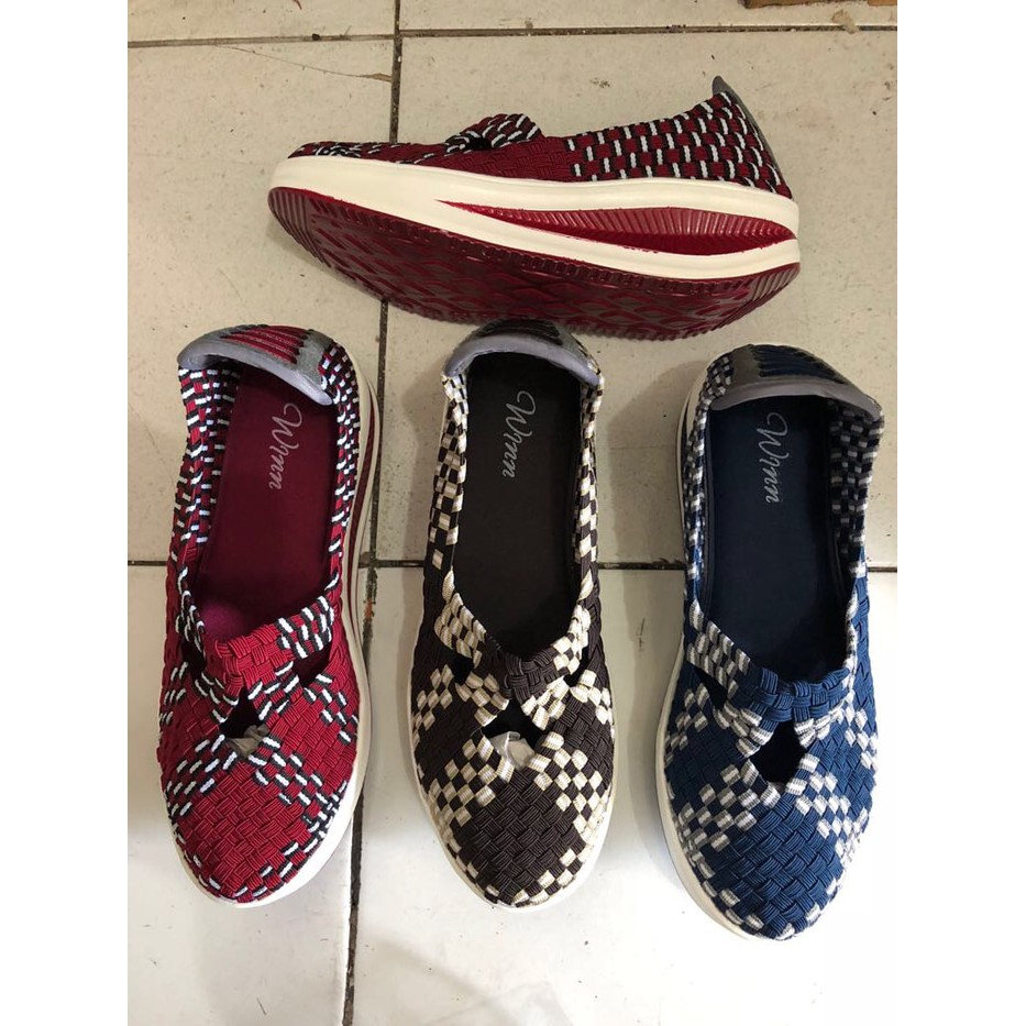 Winn 810 sepatu IMPORT anyaman wedges rajut wanita ORI
