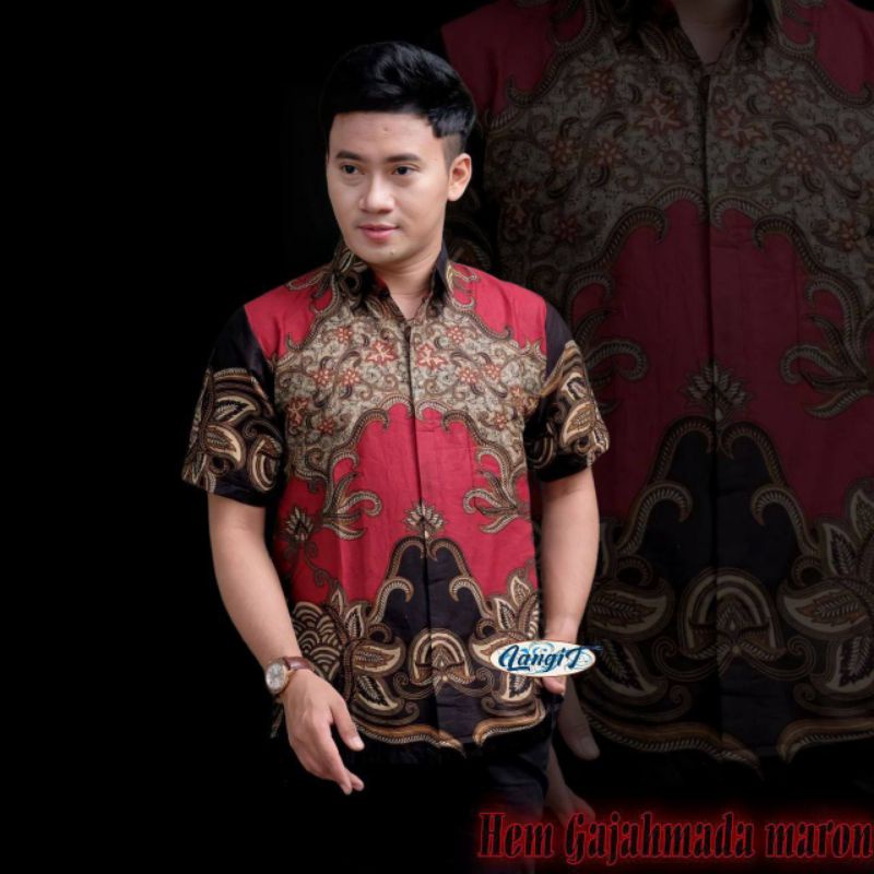 BAJU BATIK PRIA ABADI BATIK KEMEJA BATIK PRIA LENGAN PENDEK / Batik Pria Lengan Pendek Premium BATIK AZMIL HRB026 motif KERATONAN Kode 002 size M L XL XXL