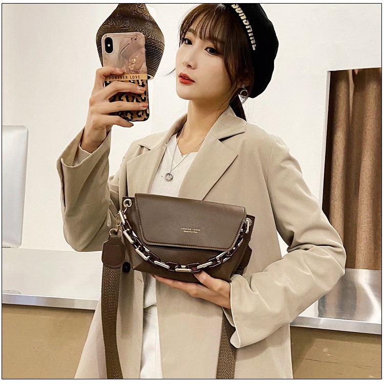 AND COD T210 Tas Slempang Fashion Wanita Style Korea Bahan Kulit PU Dengan Tali Rantai Multifungsi