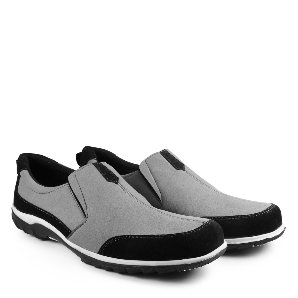 MS SHOP - Best Seller- Sepatu Cowok Walkers Ryu Abu Combi Hitam Formal Tanpa Tali Kasual Selop Laki