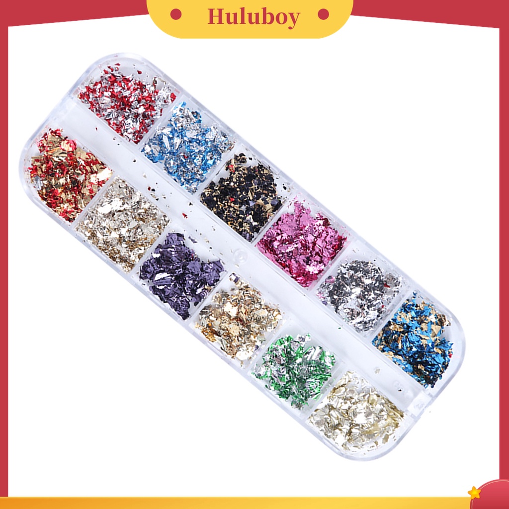 Huluboy Huluboy♡ 1 Kotak Serpihan Foil Emas Metalik Ultra Tipis Warna Cerah Untuk Membuat Kerajinan Kuku