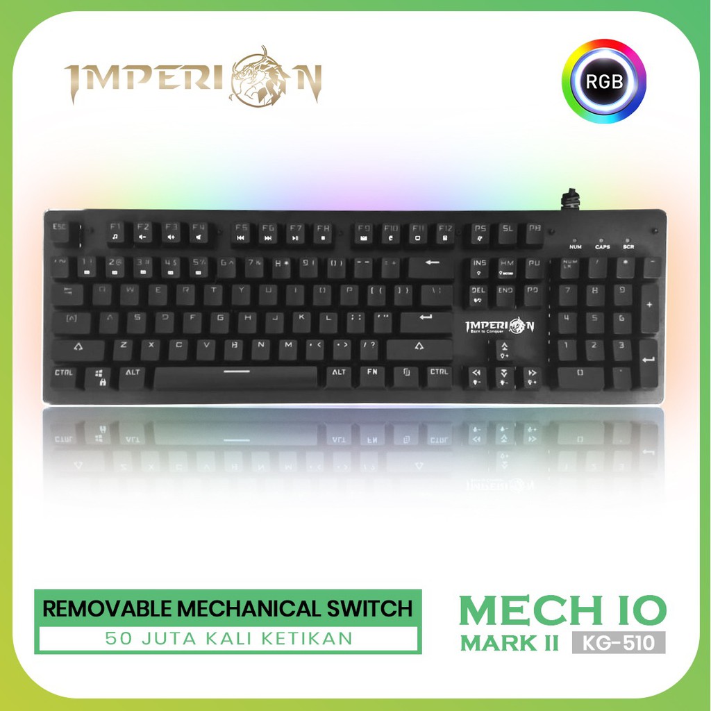 Keyboard gaming mechanical imperion wired usb rgb removable switch macro mech10 mark ii 2 kg-510