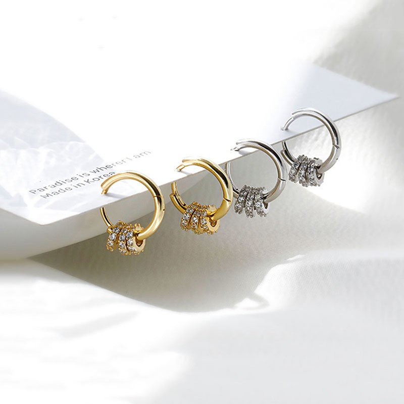 Fancyqube Anting Hoop Sterling Silver 925 Bentuk Bulat Hias Zircon Untuk Wanita