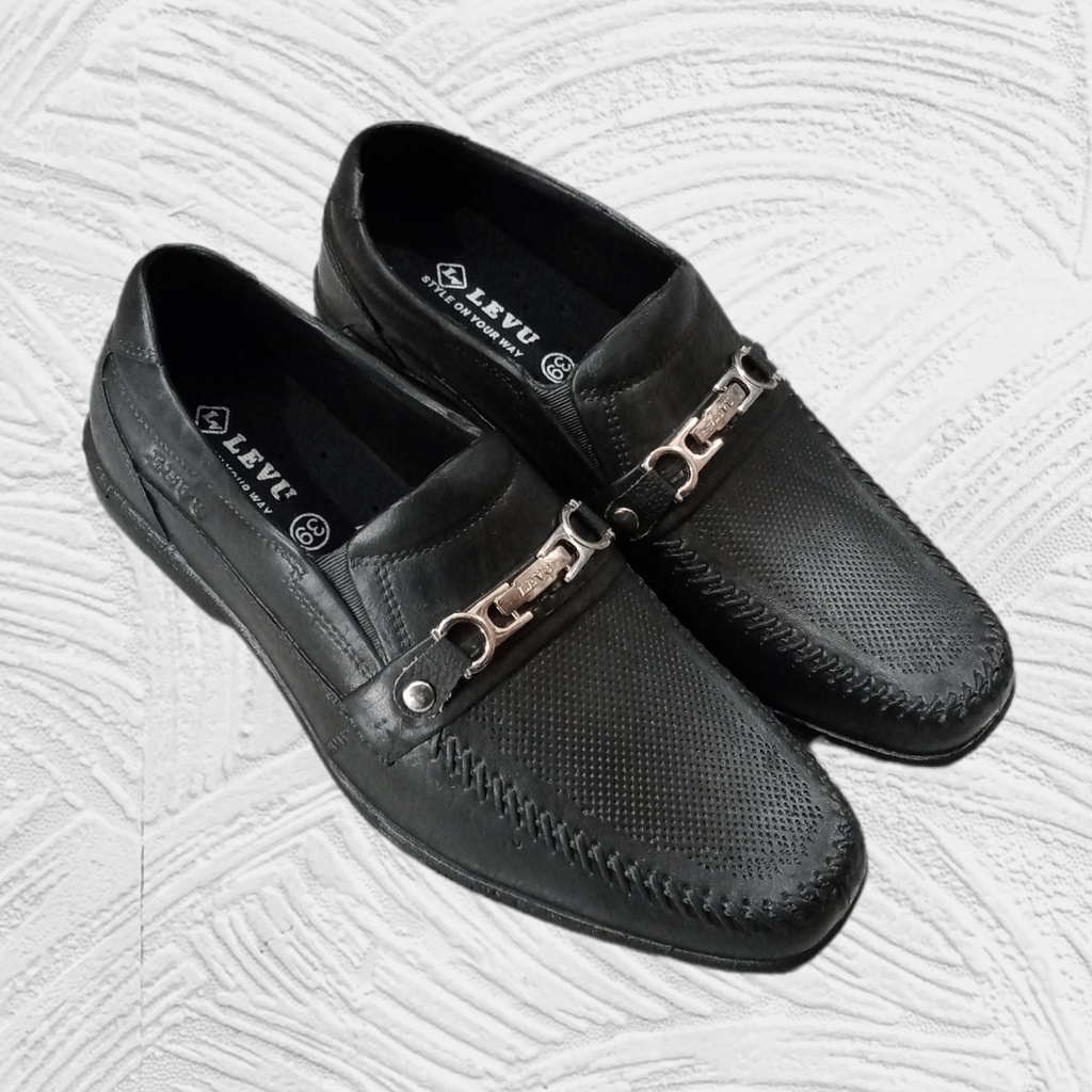 Sepatu pantofel pria karet LEVU CROCODILE sepatu pria kerja sepatu kret slip on pria casual sepatu formal pria hitam polos