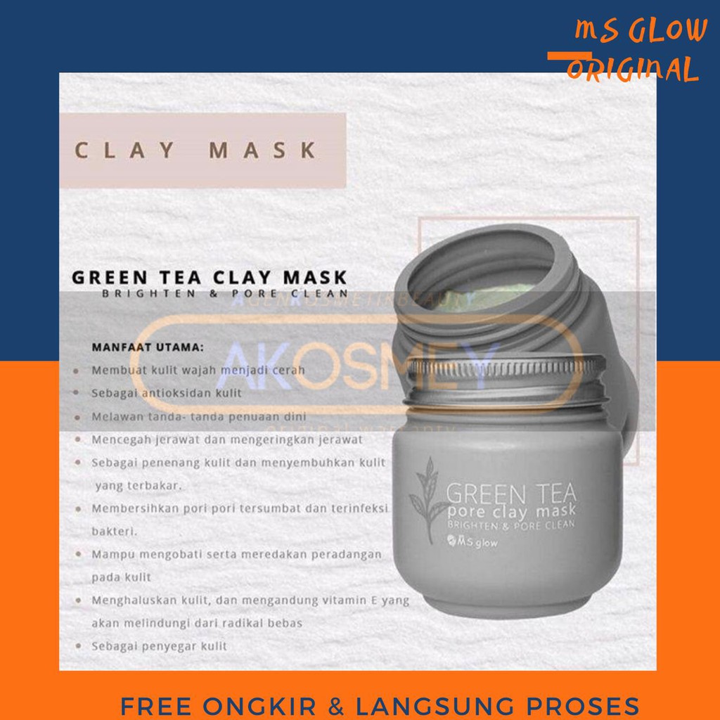 MASKER CHARCOAL / MASKER GREEN TEA MS GLOW / CLAY MASK MS GLOW