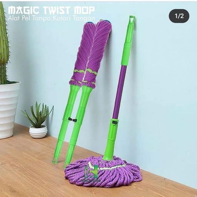 Alat Pel Twist Mop Lantai Simple dan Keren Daya Serap Tinggi / Alat Pel Otomatis / Alat Pel Putar Mudah Digunakan Praktis Dilengkapi Ujung Penggosok Gagang Pel Kokoh