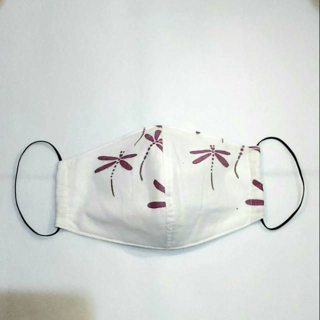 Masker kain katun rayon wanita dewasa atau ukuran M motif lucu binatang capung 3 lapis nonwoven