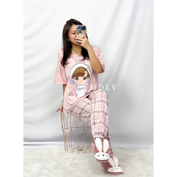 MDLV ~ BAJU TIDUR SET JOGGER BTS PINK CP BAJU TIDUR IMPORT CEWEK BEST SELLER PIYAMA DEWASA FASHION IMPORT