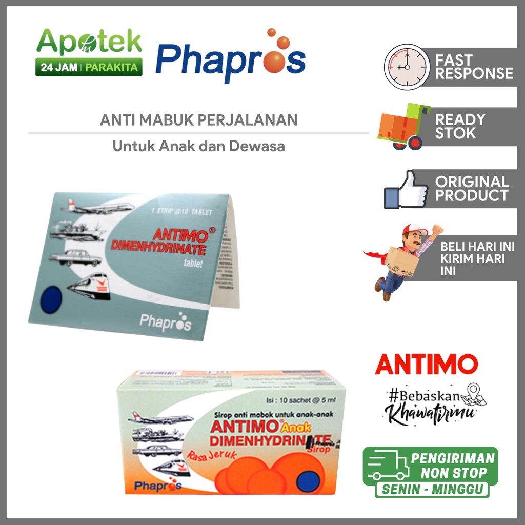 Antimo Tablet Dewasa dan Antimo Anak antivertigo, anti mabuk selama perjalanan