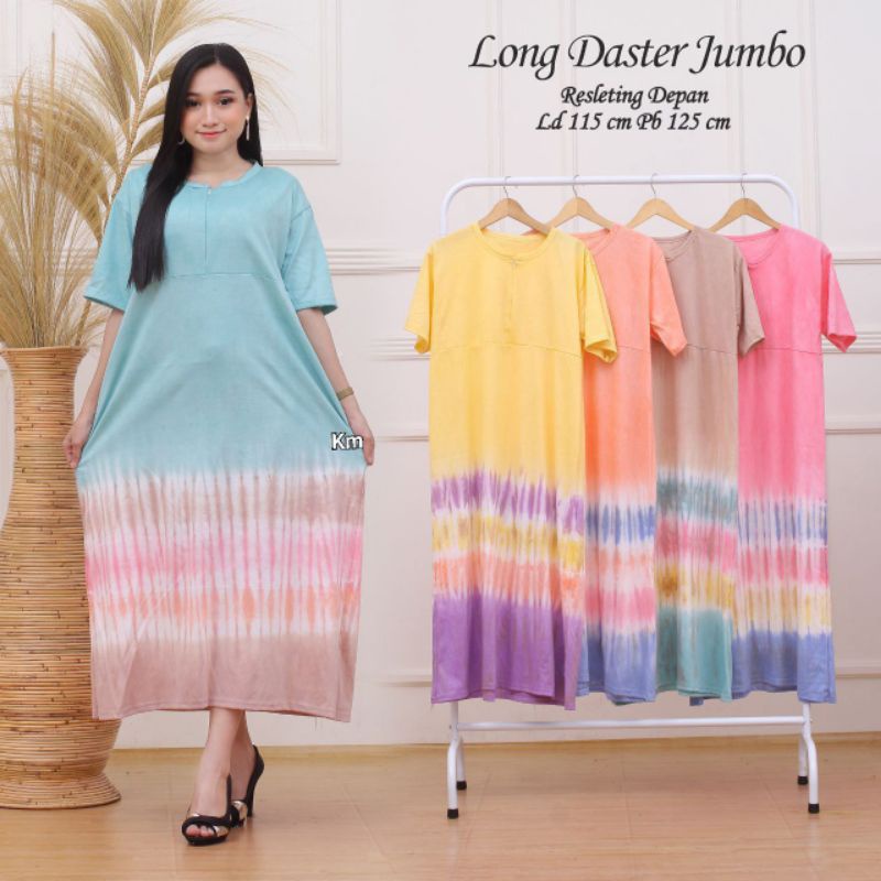 Daster Kaos Jumbo Resleting Depan Busui Motif Tiedye Jumputan Pelangi Batik Pekalongan Kekinian