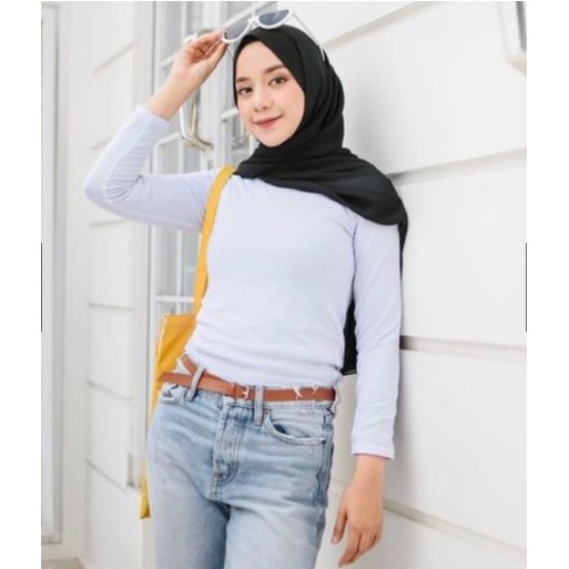 Atasan Wanita Kaos Manset Lengan Panjang Wanita Daleman Cardie Bahan Kaos Warna Putih