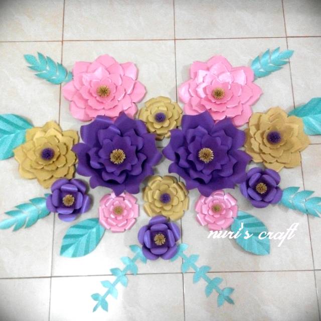

Set paper flower pink, blue, violet
